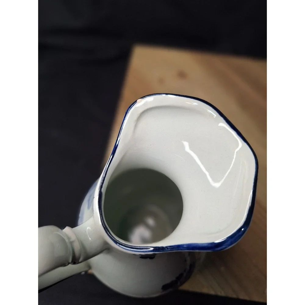 Delft Madfin Holland Blue White Windmill Pitcher Handpainted Vintage Ceramic 6+